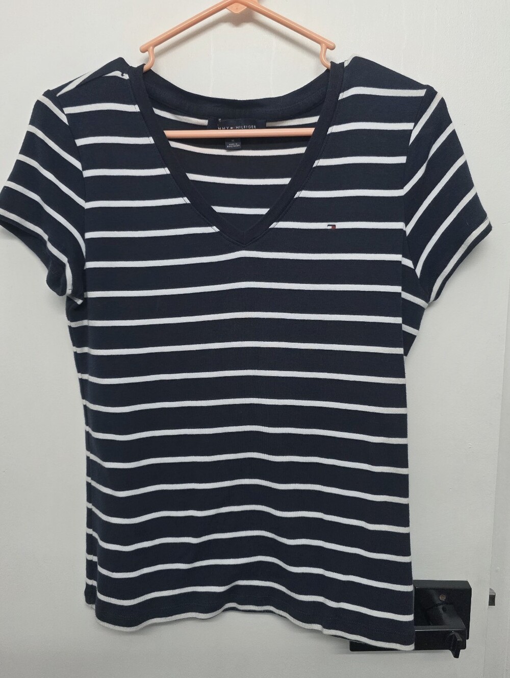 Tommy Hilfiger Navy & White Striped V-Neck Short Sleeve Tee